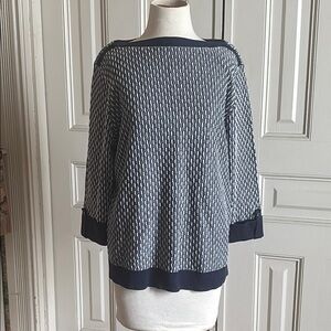 Karen Scott Blue Crew Neck Sweater with Geometric Pattern
